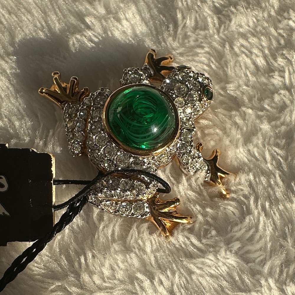 Swarovski Green and Gold Crystal Frog Brooch